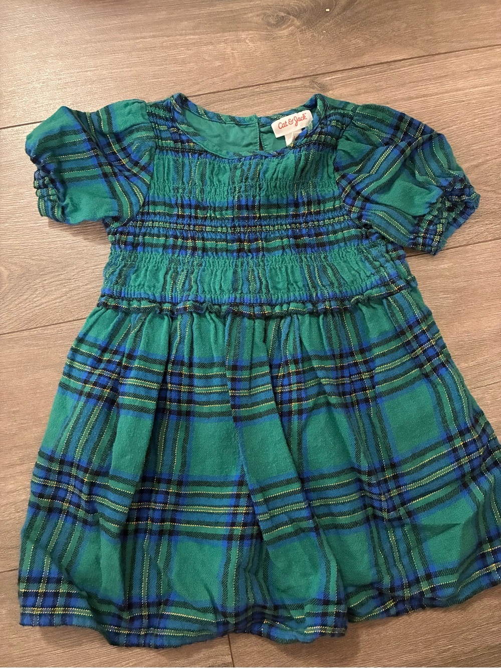 Cat & Jack Green and Blue Plaid Smocked Dress